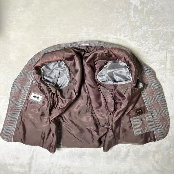 Joseph Abboud Linen Blazer Men's 44R Gray Rose Quartz Plaid Jacket Elevated Wool - Picture 3 of 11